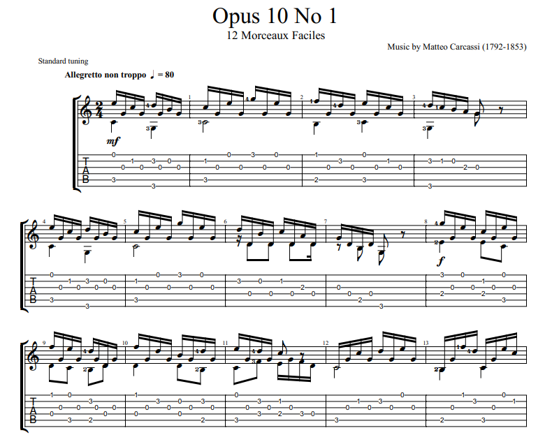 Matteo Carcassi - Opus 10 No 1 sheet music for guitar